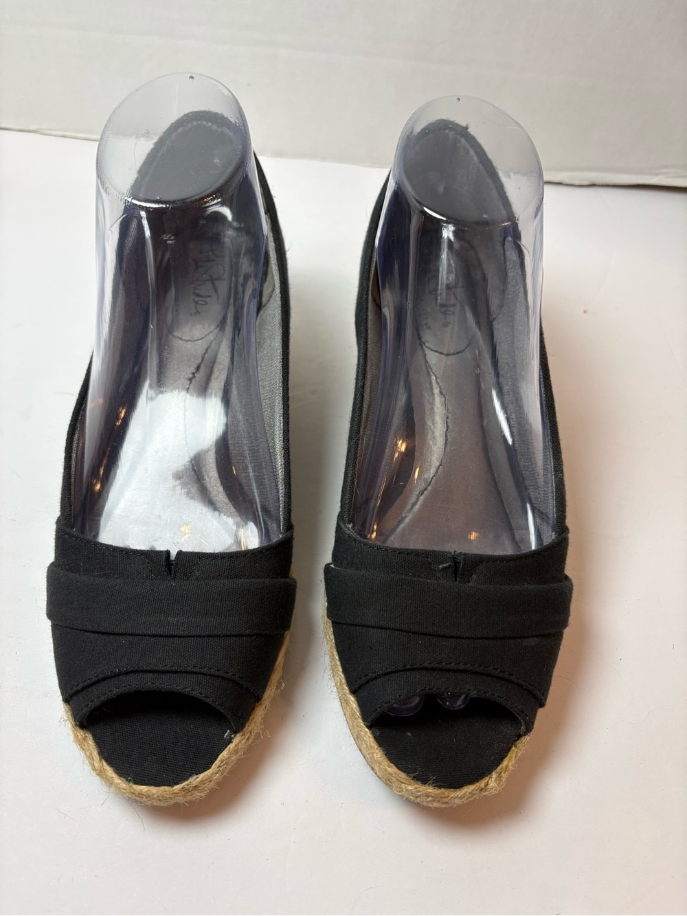 Life Stride Black Peep-Toe Espadrilles Wedge Heels Size 7